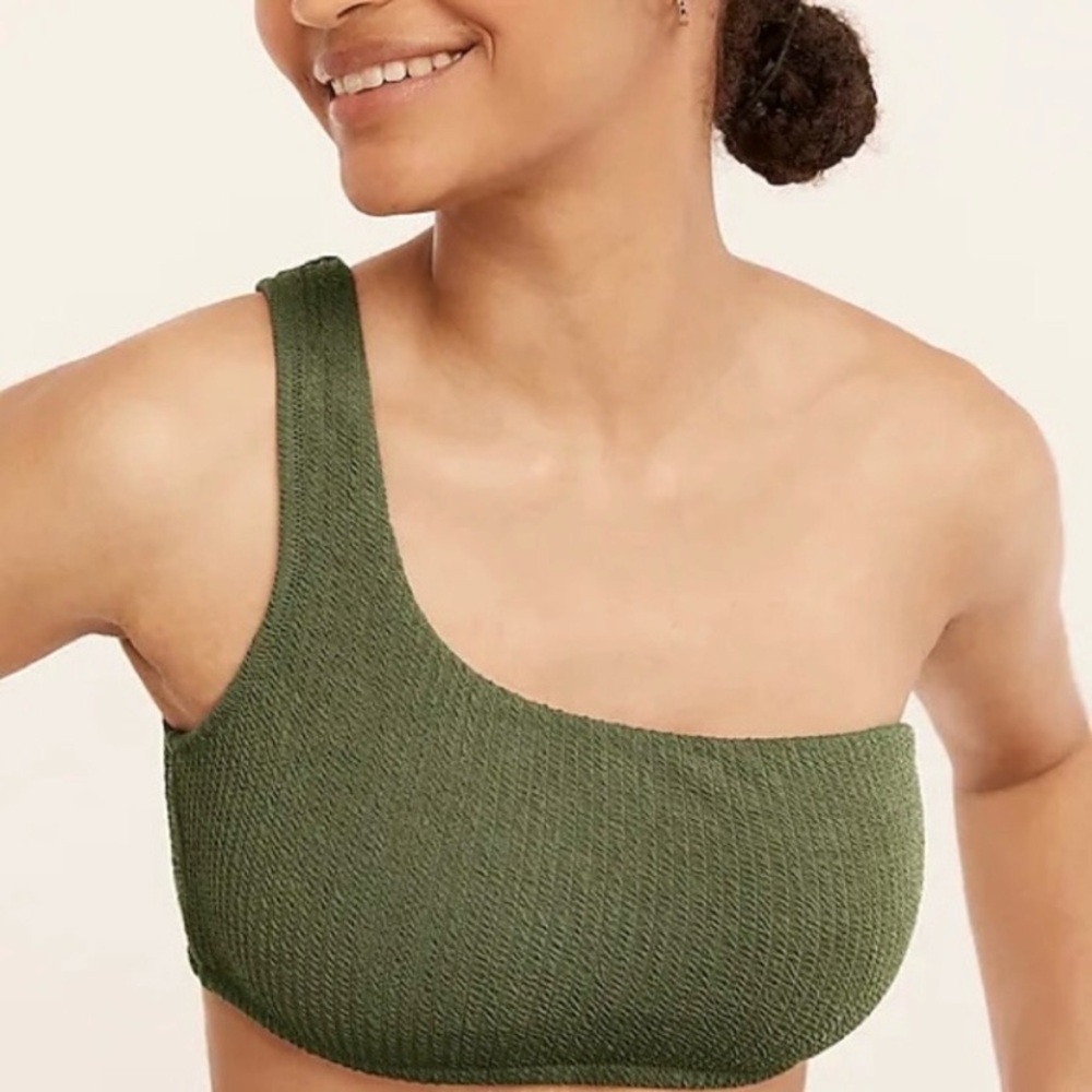 J Crew Size 2X Green Textured One Shoulder Bikini Top Swimwear NWT